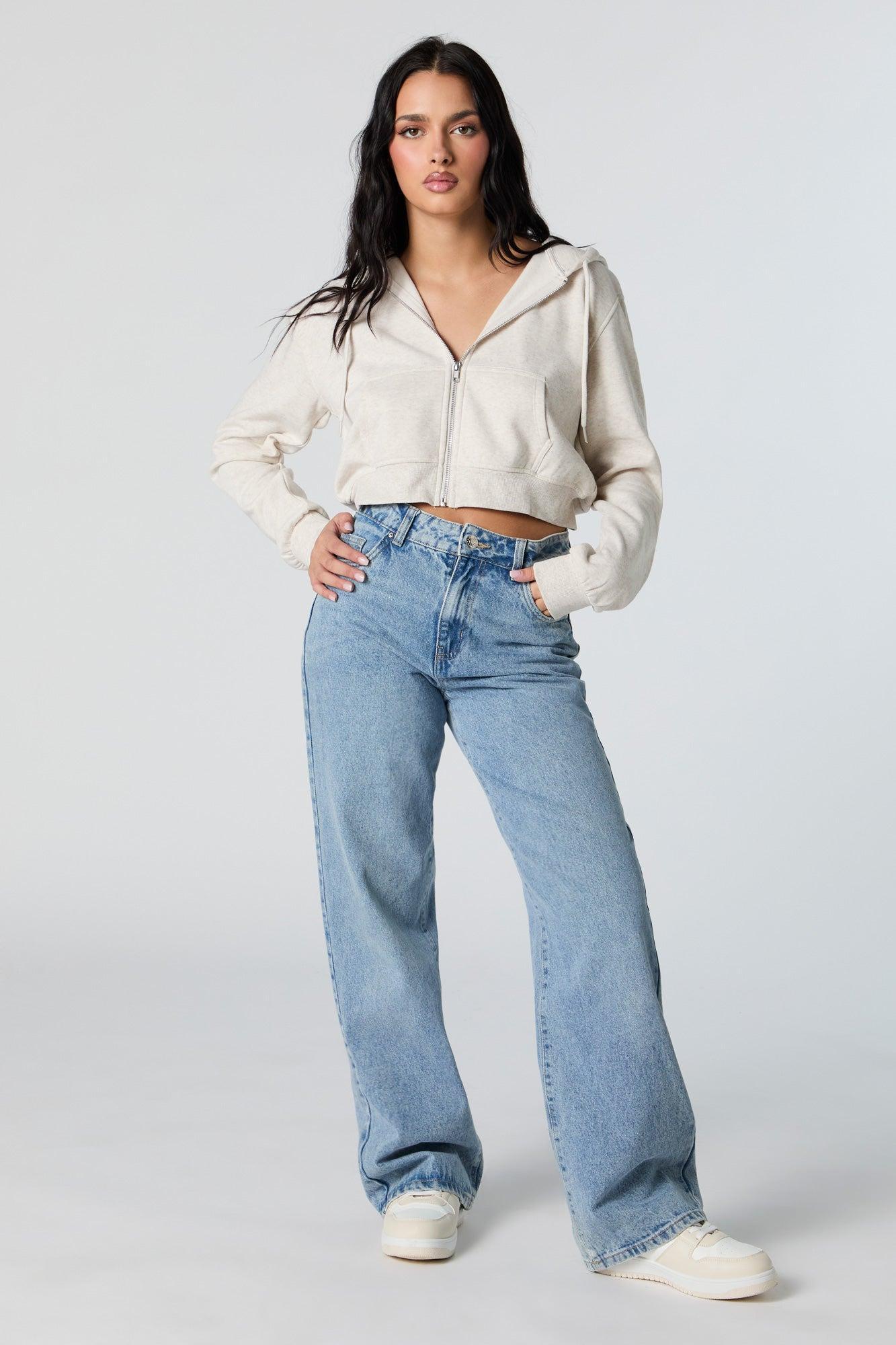 Soft Fleece Zip-Up Cropped Hoodie Female Product Image