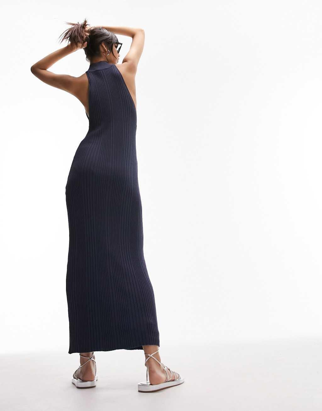 Topshop knitted halter neck ribbed midi dress Product Image