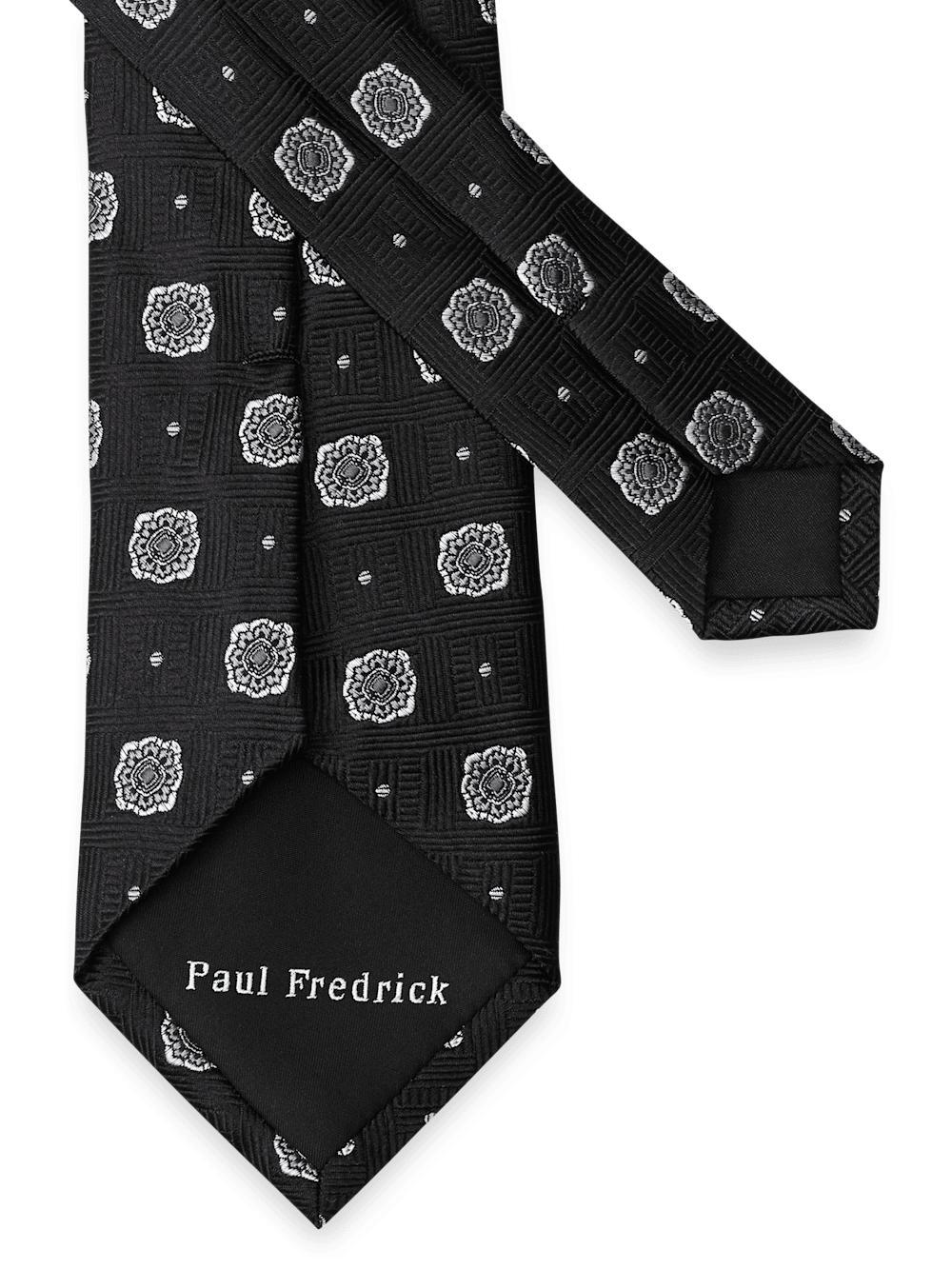 Medallion Woven Silk Tie - Black Product Image