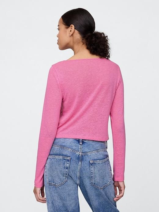 Linen-Blend Cropped Boatneck T-Shirt Product Image