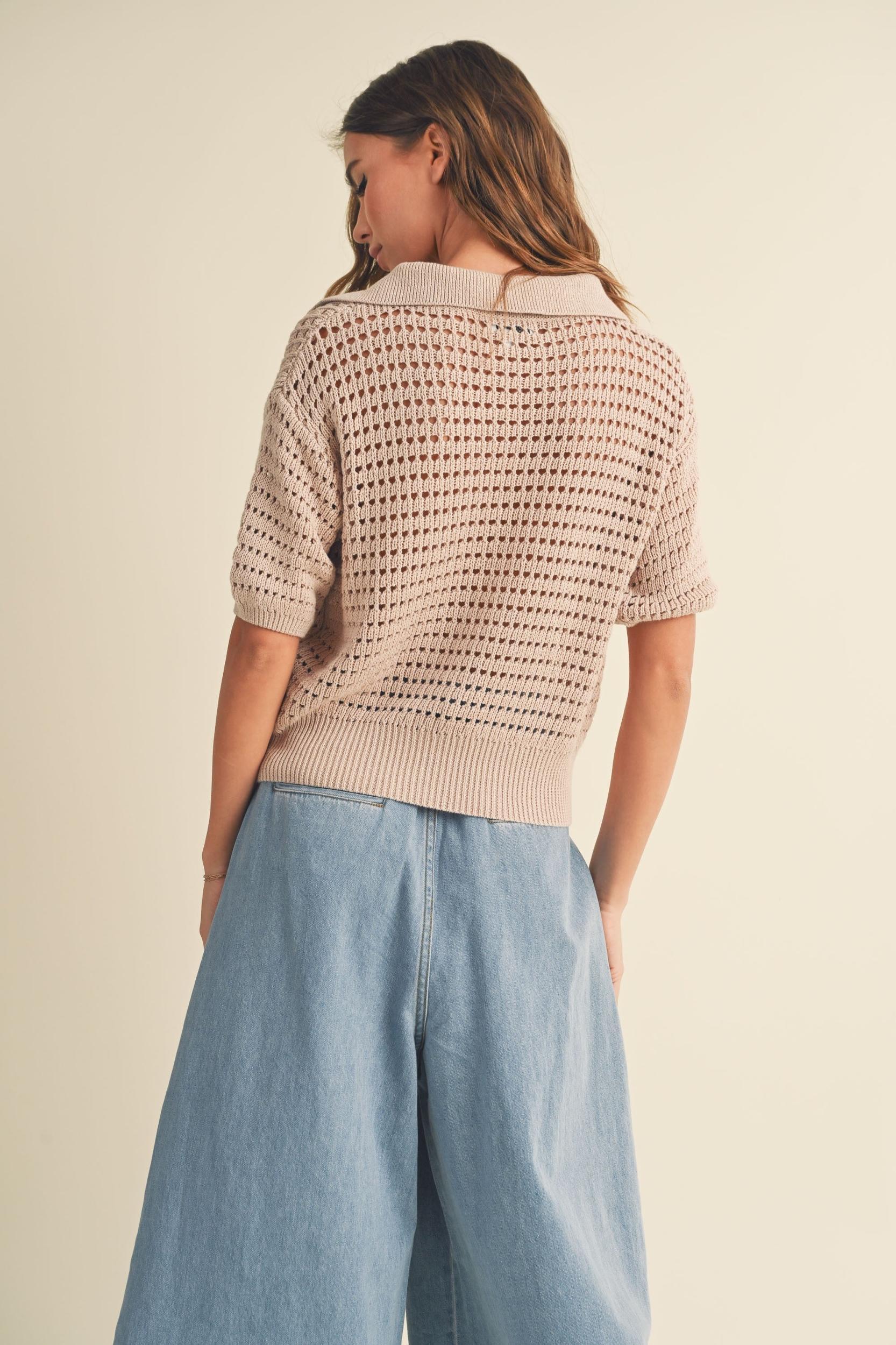 Crochet Knitted Collared Top Product Image