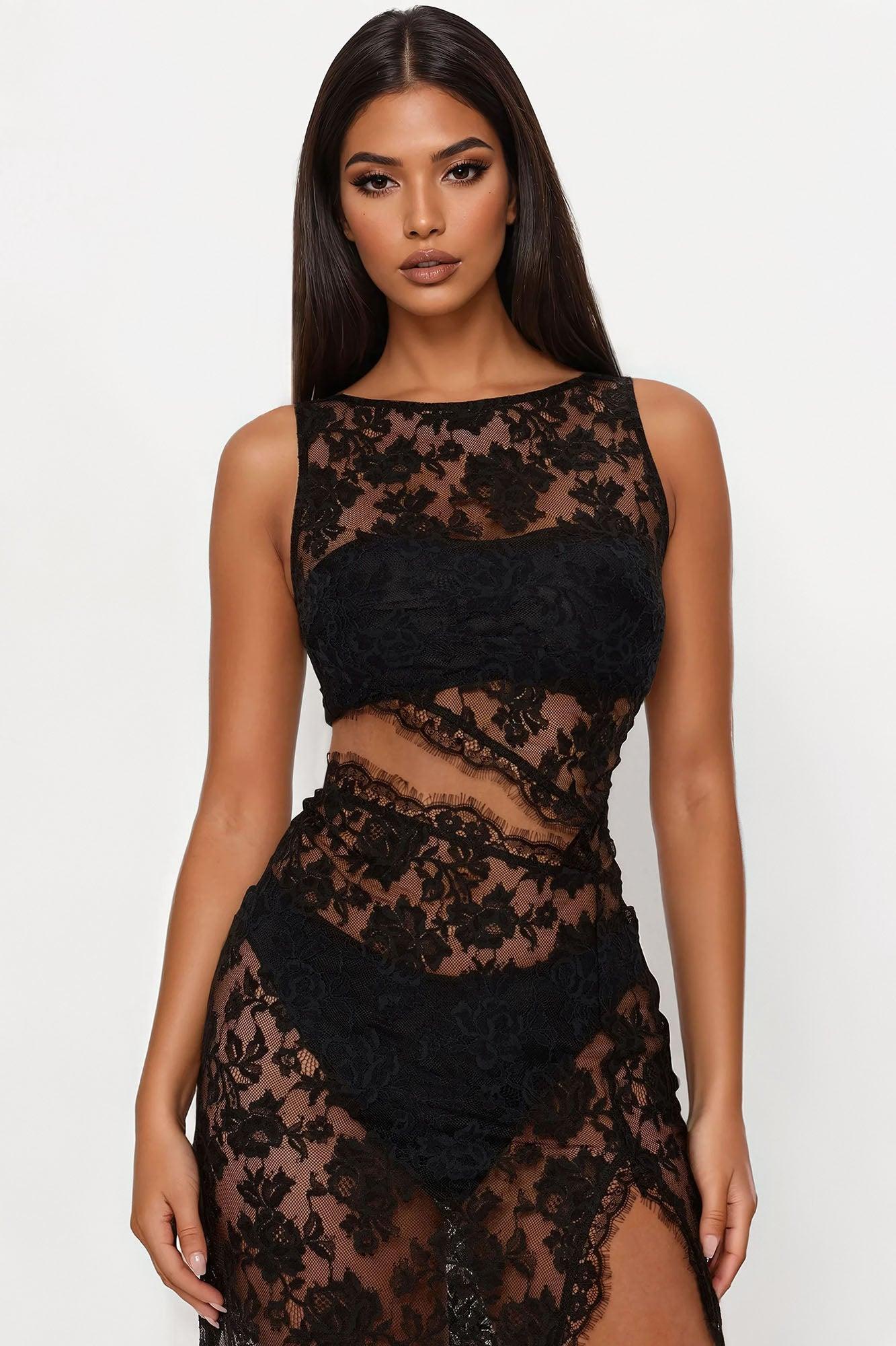 Kelsey Lace Sheer Sleeveless Maxi Dress - Black Product Image
