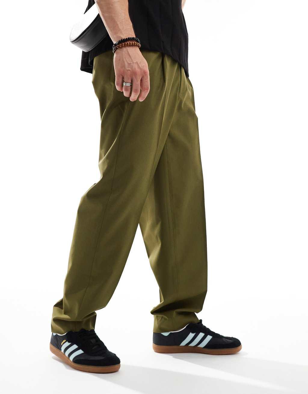 ASOS DESIGN smart oversized tapered pants in green with half elastic waist Product Image