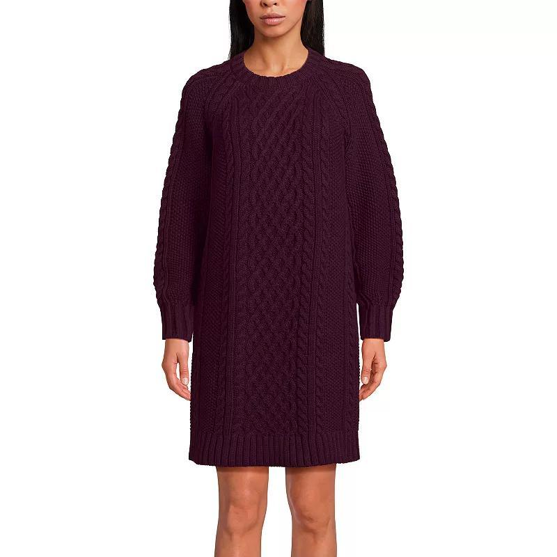 Women's Lands' End Cable Crew Neck Sweater Dress, Size: XS, French Pecan Grey Product Image