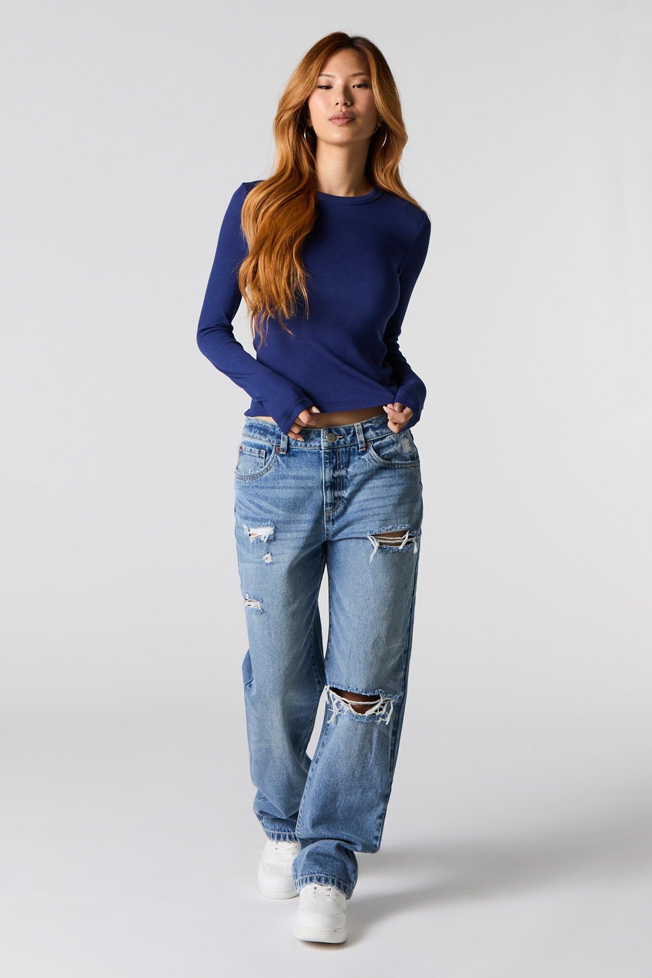 Ribbed Crewneck Long Sleeve Top Female Product Image