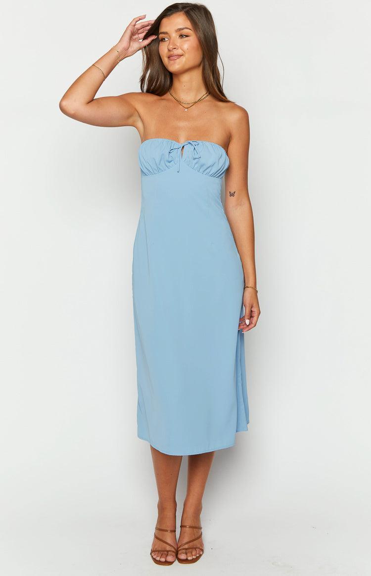 Dion Blue Strapless Midi Dress Product Image