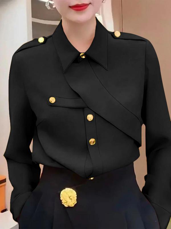 Long Sleeves Loose Asymmetric Buttoned Lapel Blouses&Shirts Tops Product Image