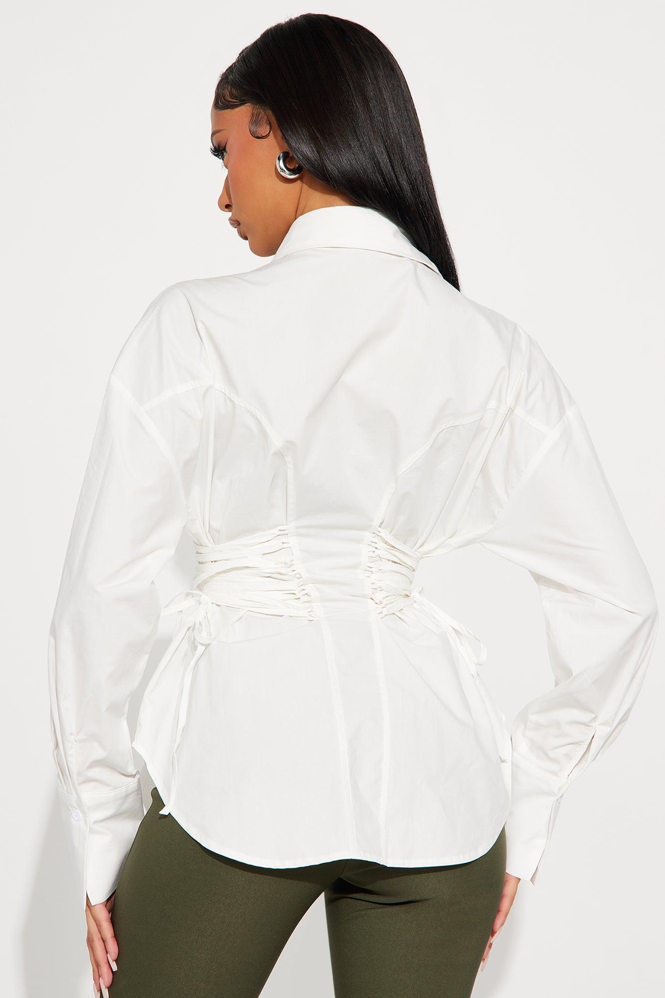 Mariana Lace Up Poplin Shirt - White Product Image