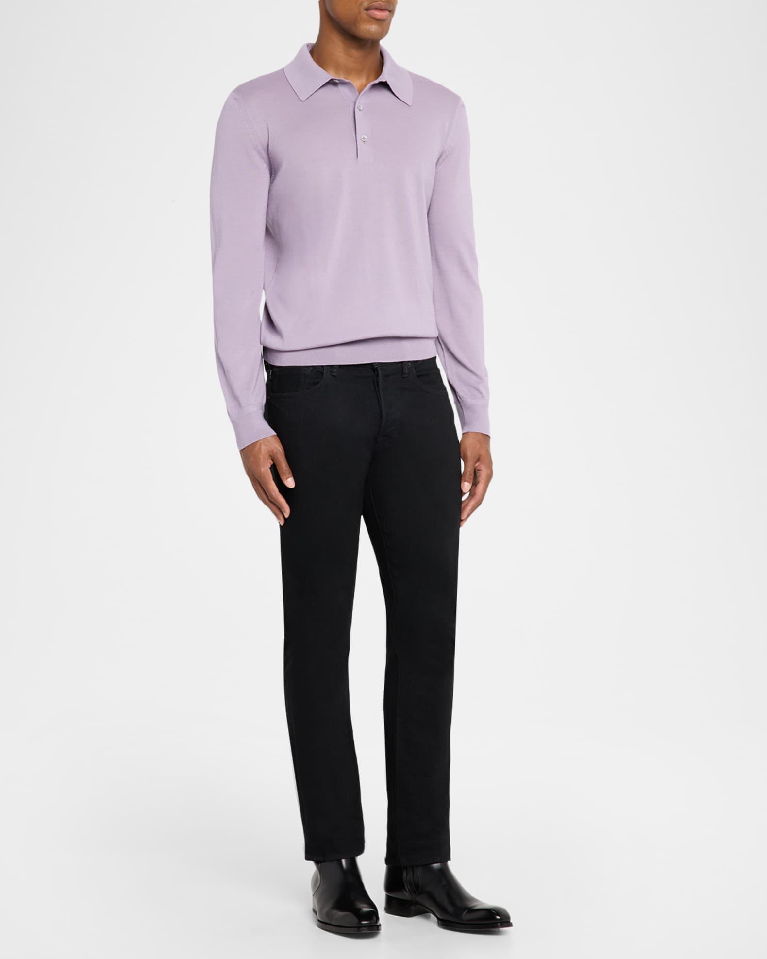 Men's Cashmere and Silk Long-Sleeve Polo Sweater Product Image