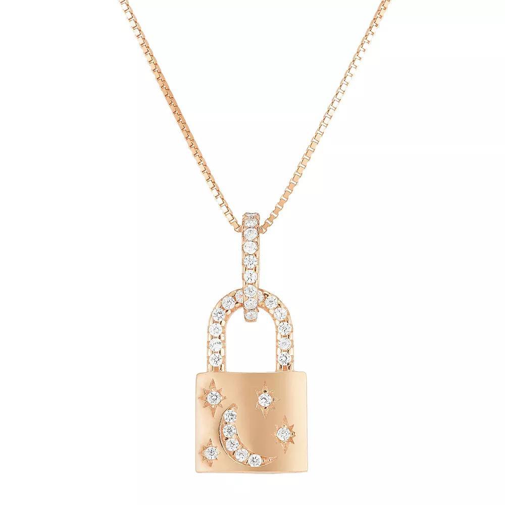 Sunkissed Sterling Cubic Zirconia Celestial Lock Necklace, Women's, Size: 16", Rose Gold Tone Product Image