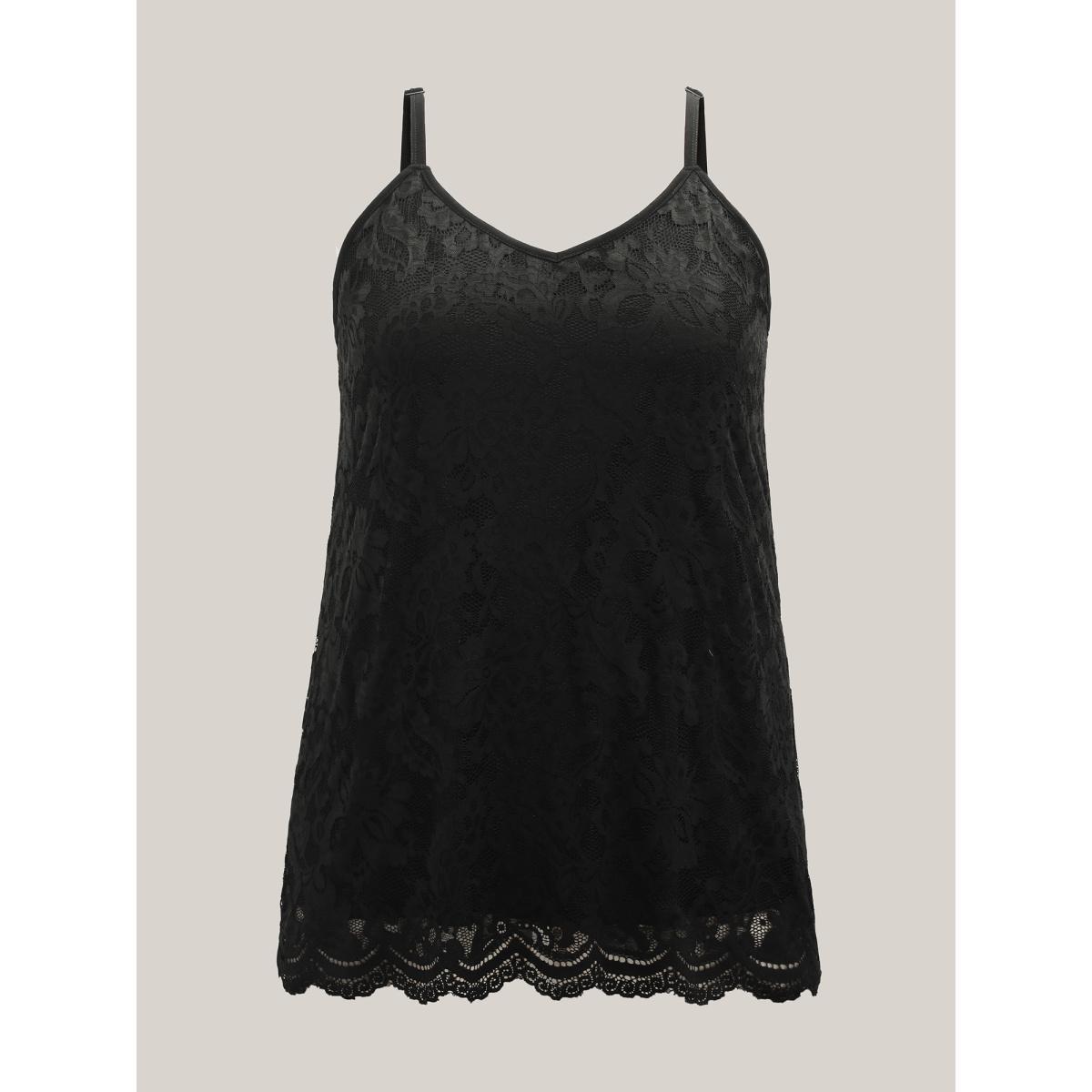 Plus Size Floral Lace Lined Tank Top Women Black Non V-neck Everyday-Elegant Tank Tops Camis BloomChic 28/5X Product Image