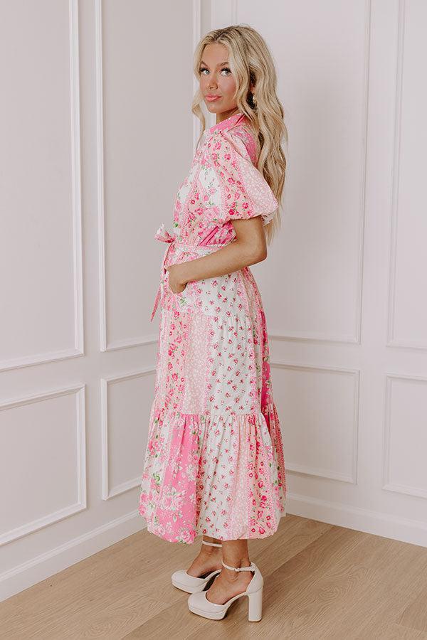 Love-Struck Floral Midi Dress in Pink Product Image