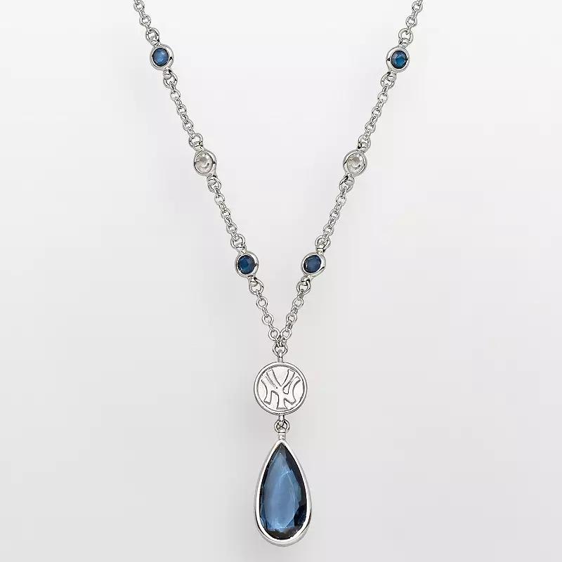 LogoArt New York Yankees Silver Tone Teardrop Crystal Y Necklace, Womens, Multicolor Product Image