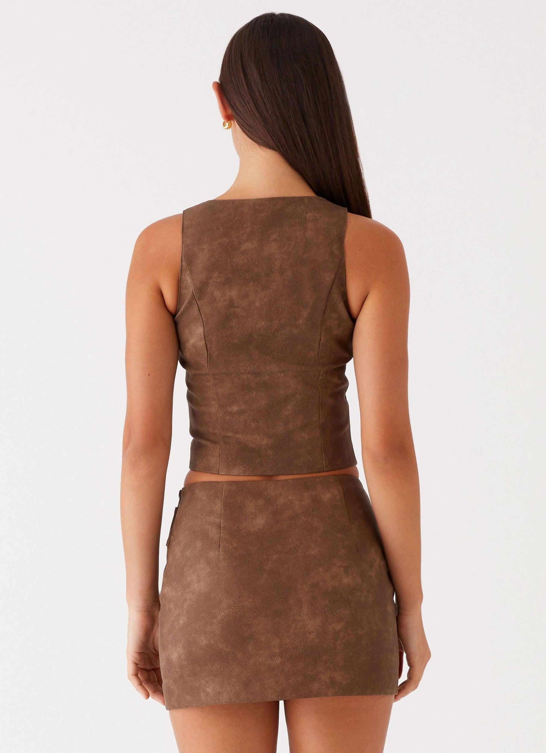 West District PU Mini Skirt - Brown Product Image