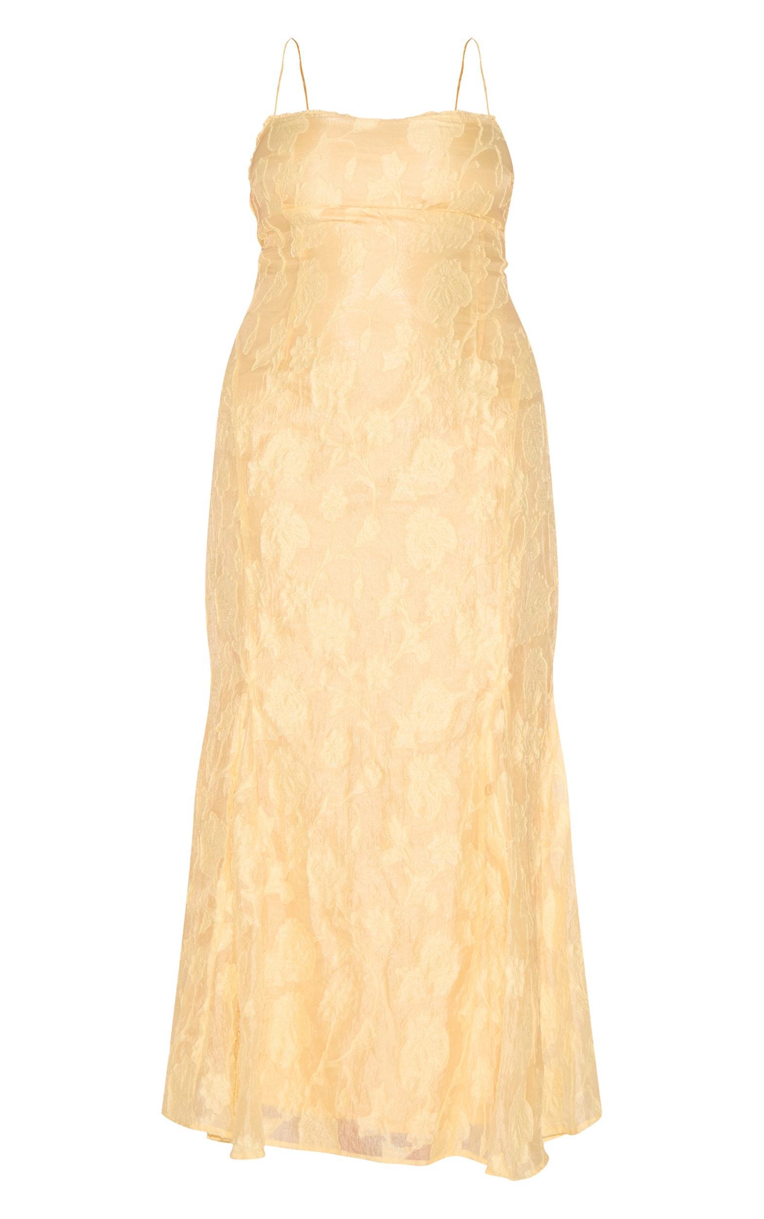 Plus Lemon Textured Lace Up Back Maxi Dress Product Image