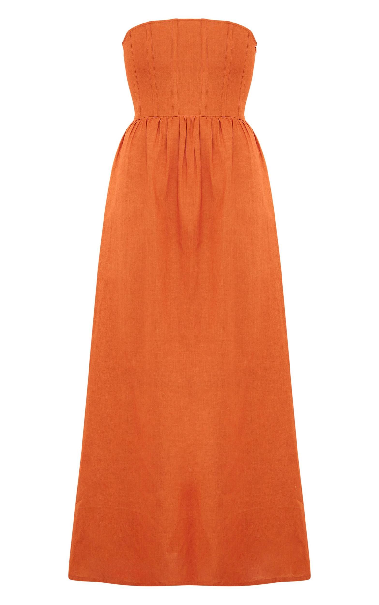 Rust Linen Look Corset Bandeau Maxi Dress Product Image