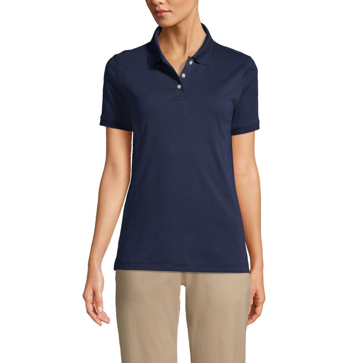 Women's Lands' End School Uniform Classic Short Sleeve Interlock Polo Top, Size: Medium, Classic Blue Product Image