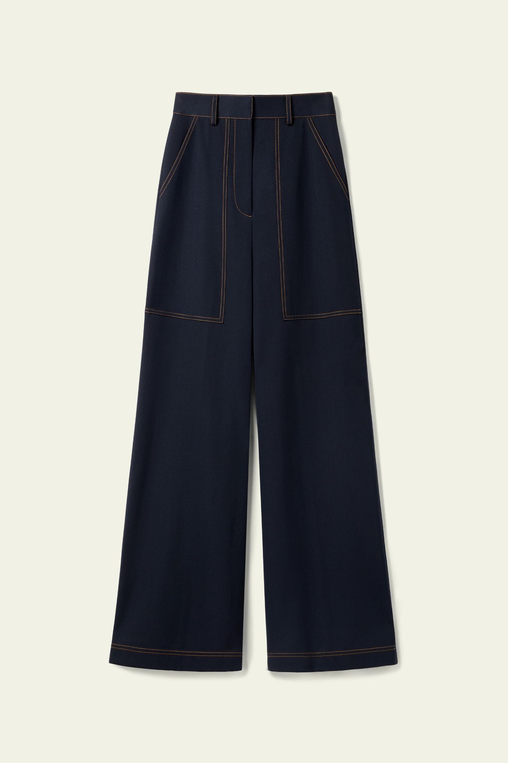 Denim-Inspired Wide Leg Wool Pants Product Image