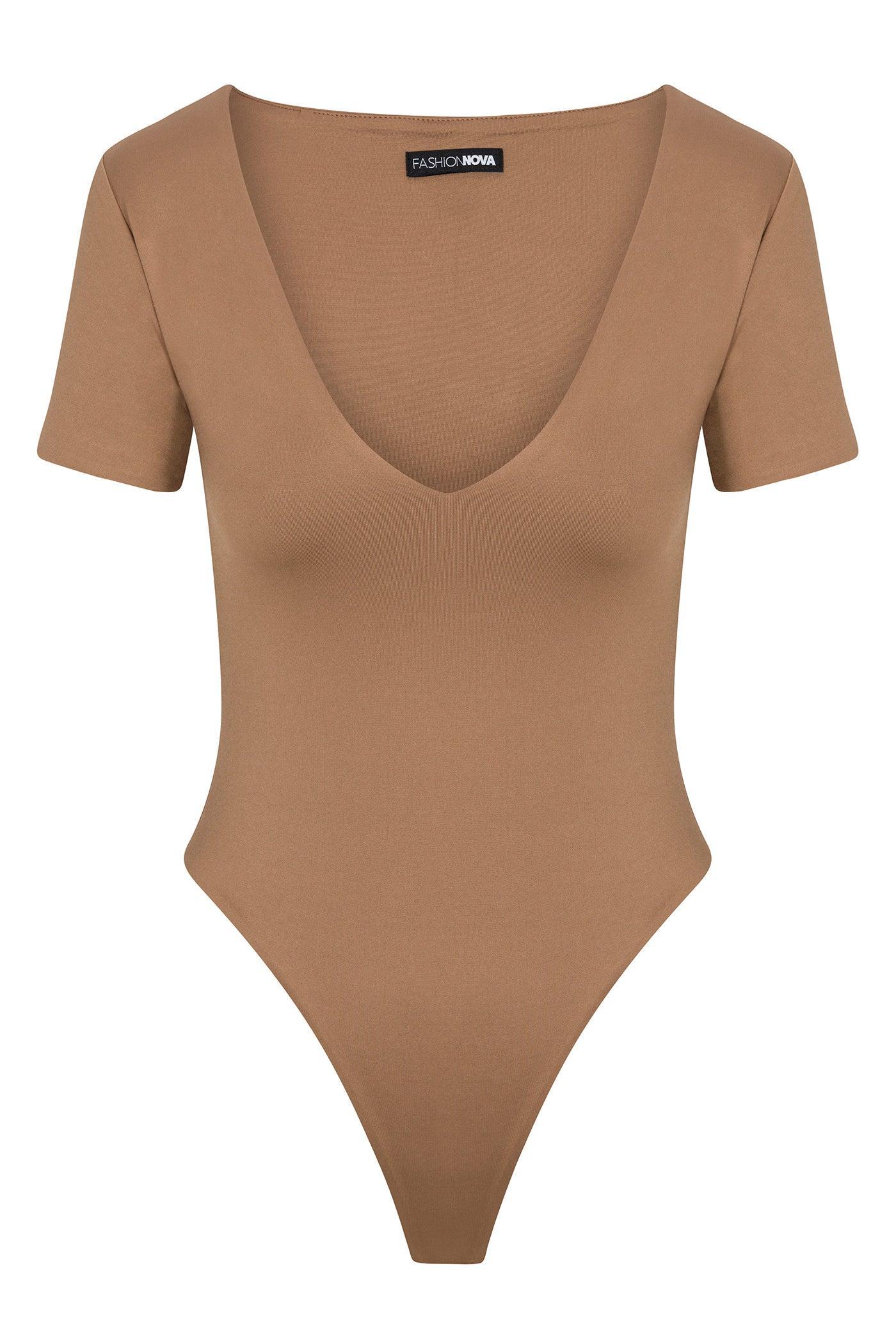 Contour Double Lined Short Sleeve High Cut Bodysuit - Mocha Product Image