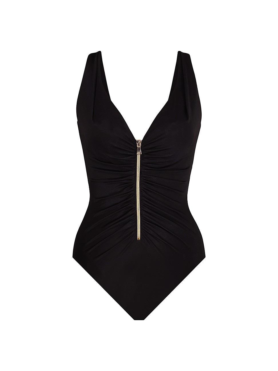 Miraclesuit Razzle Dazzle Surplice V-Neck Zip Front One Piece Swimsuit Product Image