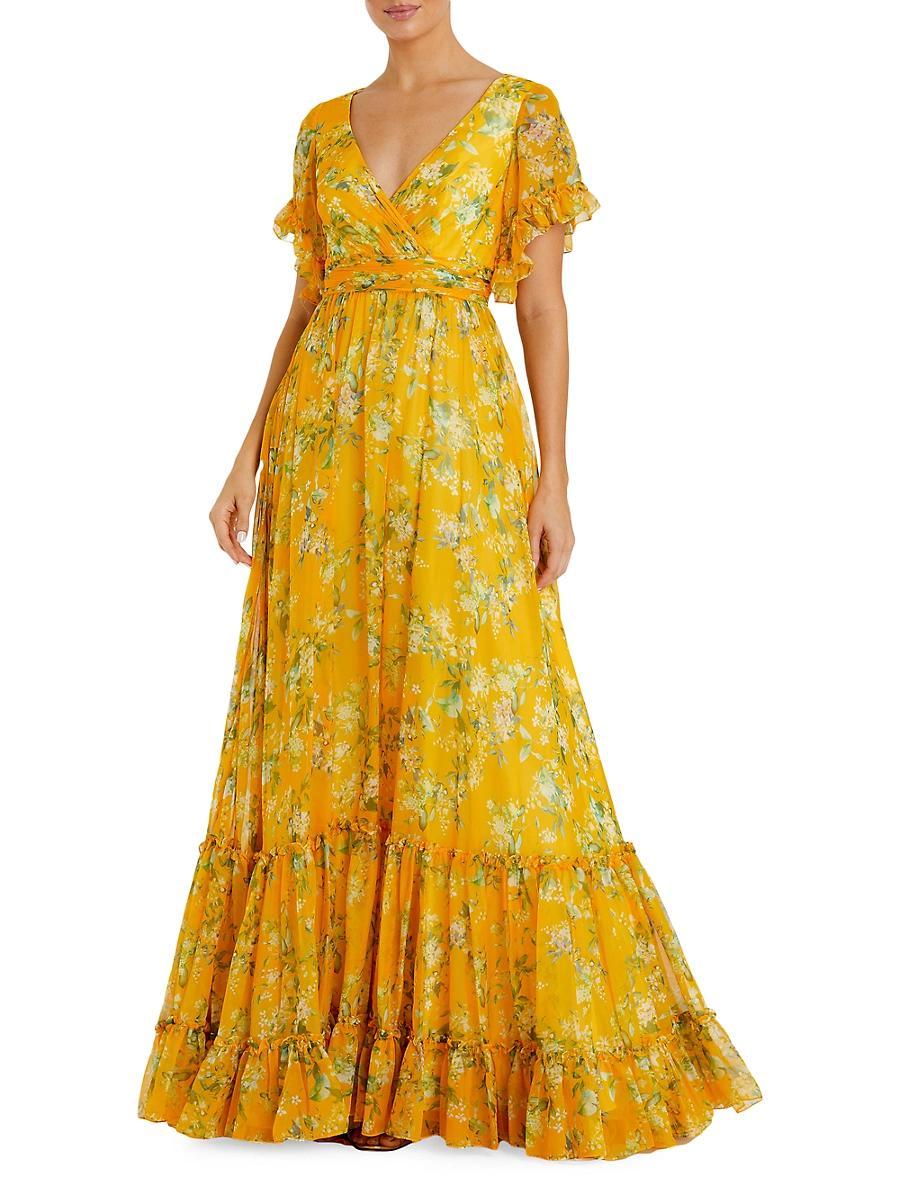 Womens Floral Flounce Sleeve Maxi Dress Product Image