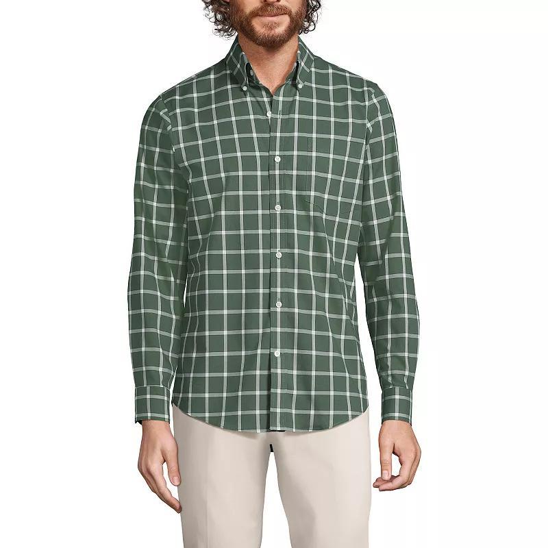 Men's Lands' End Traditional-Fit No-Iron Twill Button-Down Shirt, Size: Large, Gray Stone Ivory Plaid Product Image