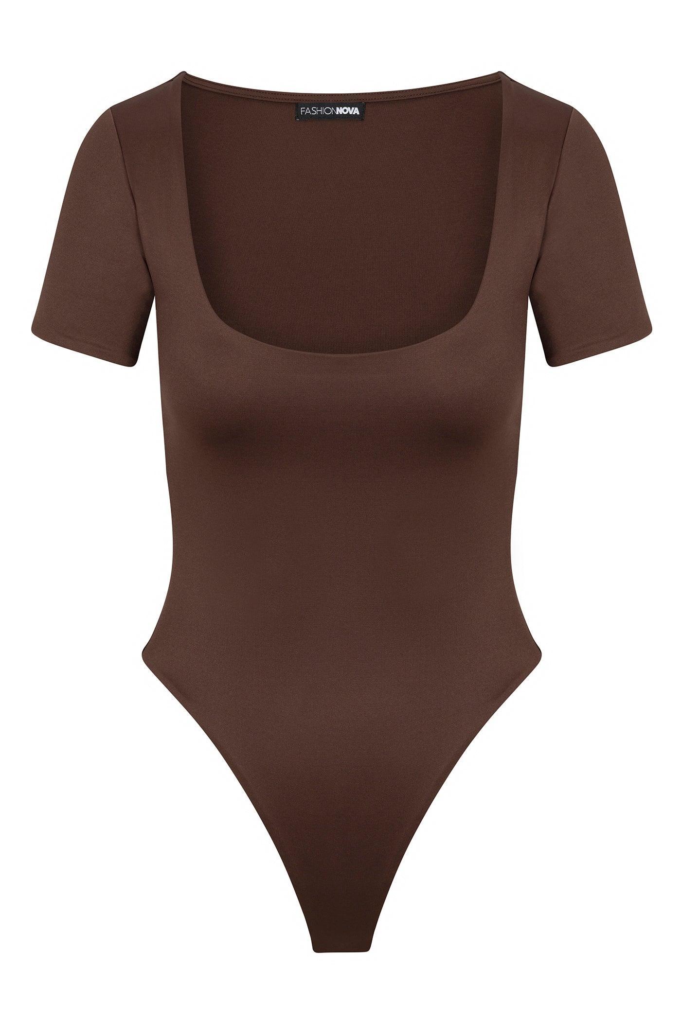 Contour Double Lined Short Sleeve Scoop Neck Bodysuit - Chocolate Product Image