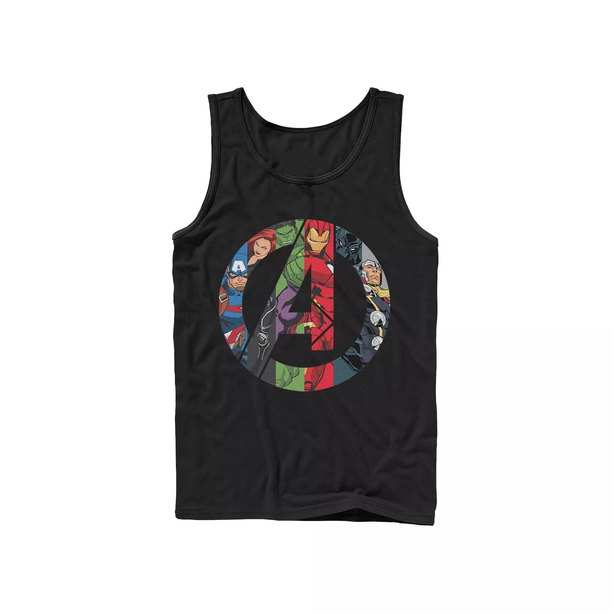 Men's Marvel Avengers Group Shot Comic Fill Logo Tank Top, Size: XL, Black Product Image