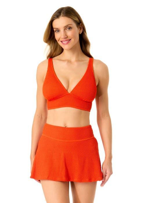 Anne Cole Women's Live In Color Textured Shirred Soft Band Bralette Bikini Swim Top in Paprika Flame at Nordstrom, Size X-Large Product Image