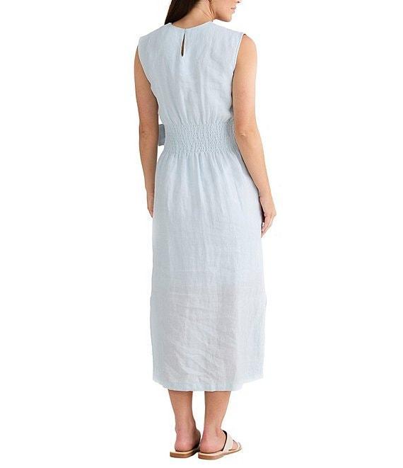 Brave + True Turning Point Sleeveless Linen Crew Neckline Tie Front Midi Dress Product Image