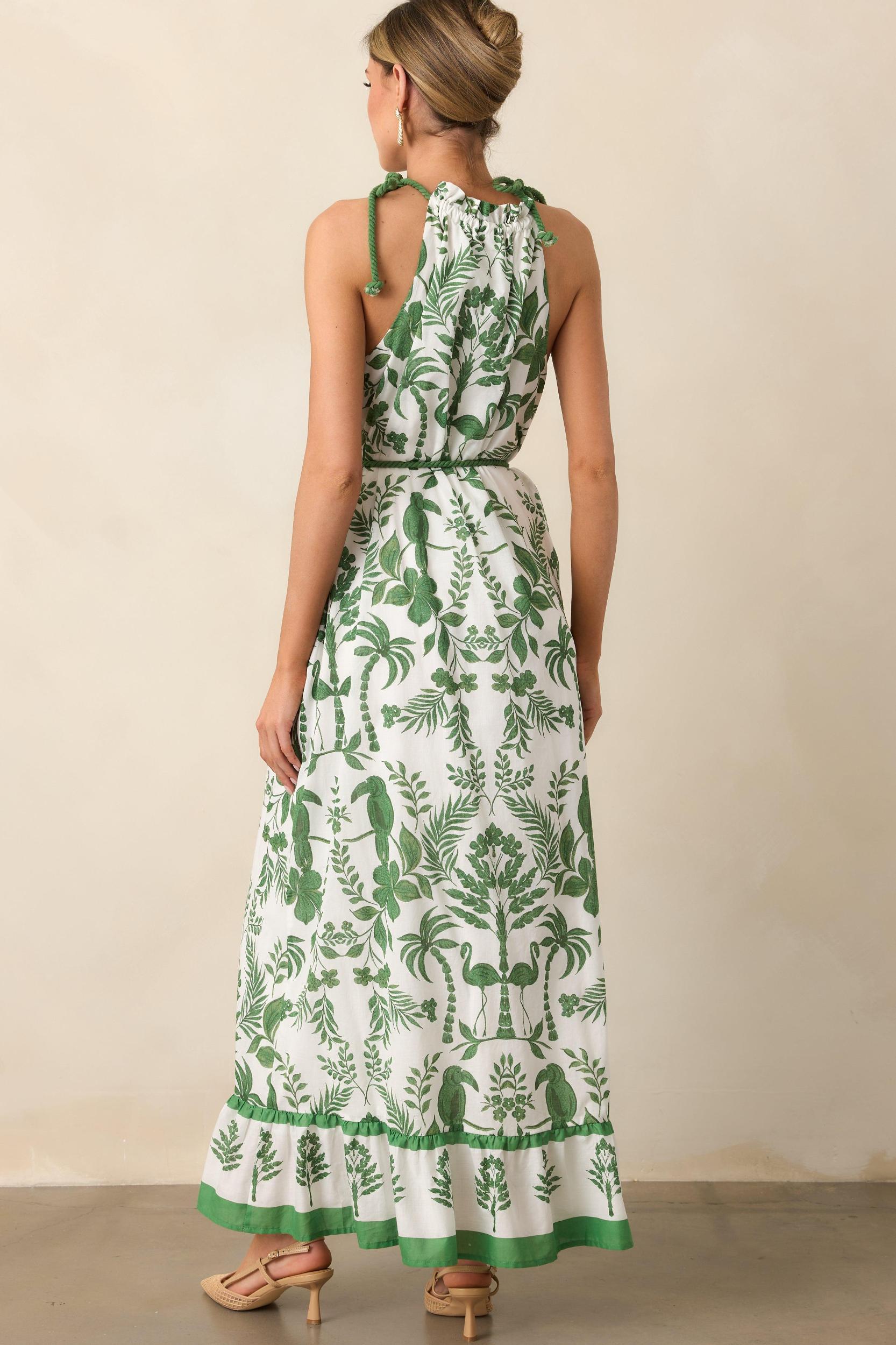 Breeze Through Paradise Cotton Green Tropical Print Maxi Dress Product Image