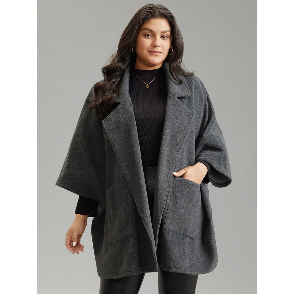 Plus Size Batwing Sleeve Lapel Collar Coat Women DimGray Casual Plain Ladies Dailywear Winter Coats BloomChic 22-24/3X Product Image