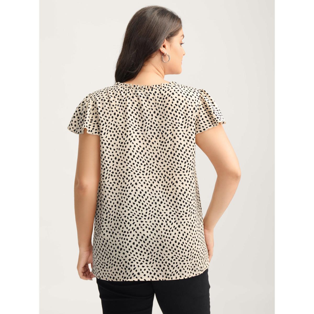 Plus Size Apricot Leopard Print Ruffled Sleeve Blouse Women Cap Sleeve Notched collar Work Blouses BloomChic 22-24/3X Product Image