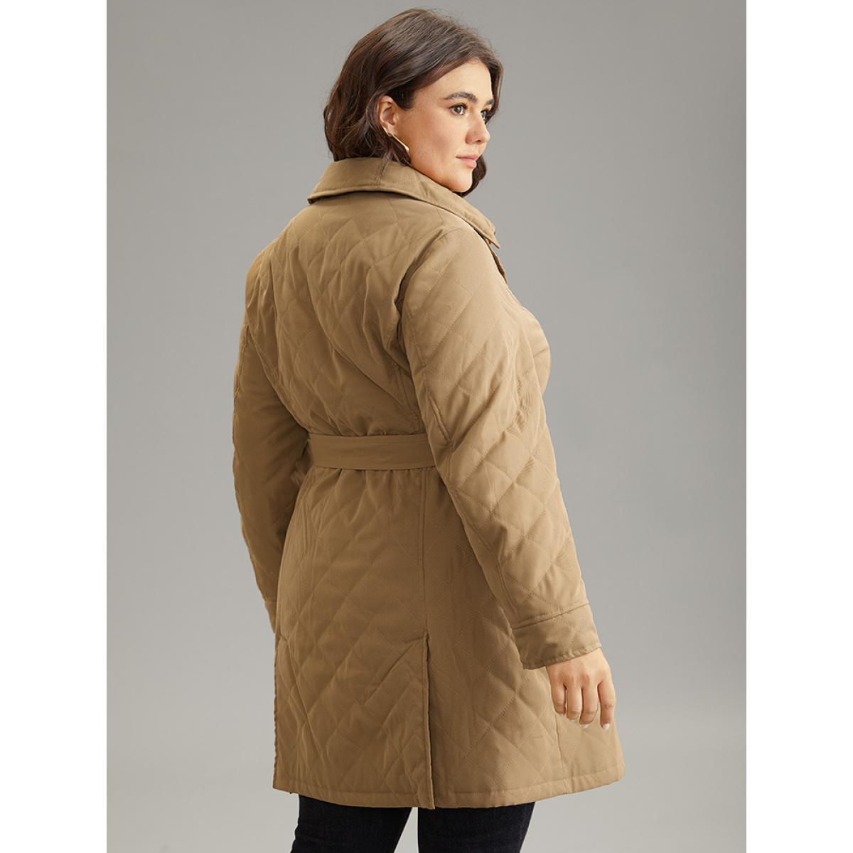 Plus Size Women Dailywear Plain No stretch 14-16/1X Pocket Belt Elegant Cotton Jackets BloomChic Product Image
