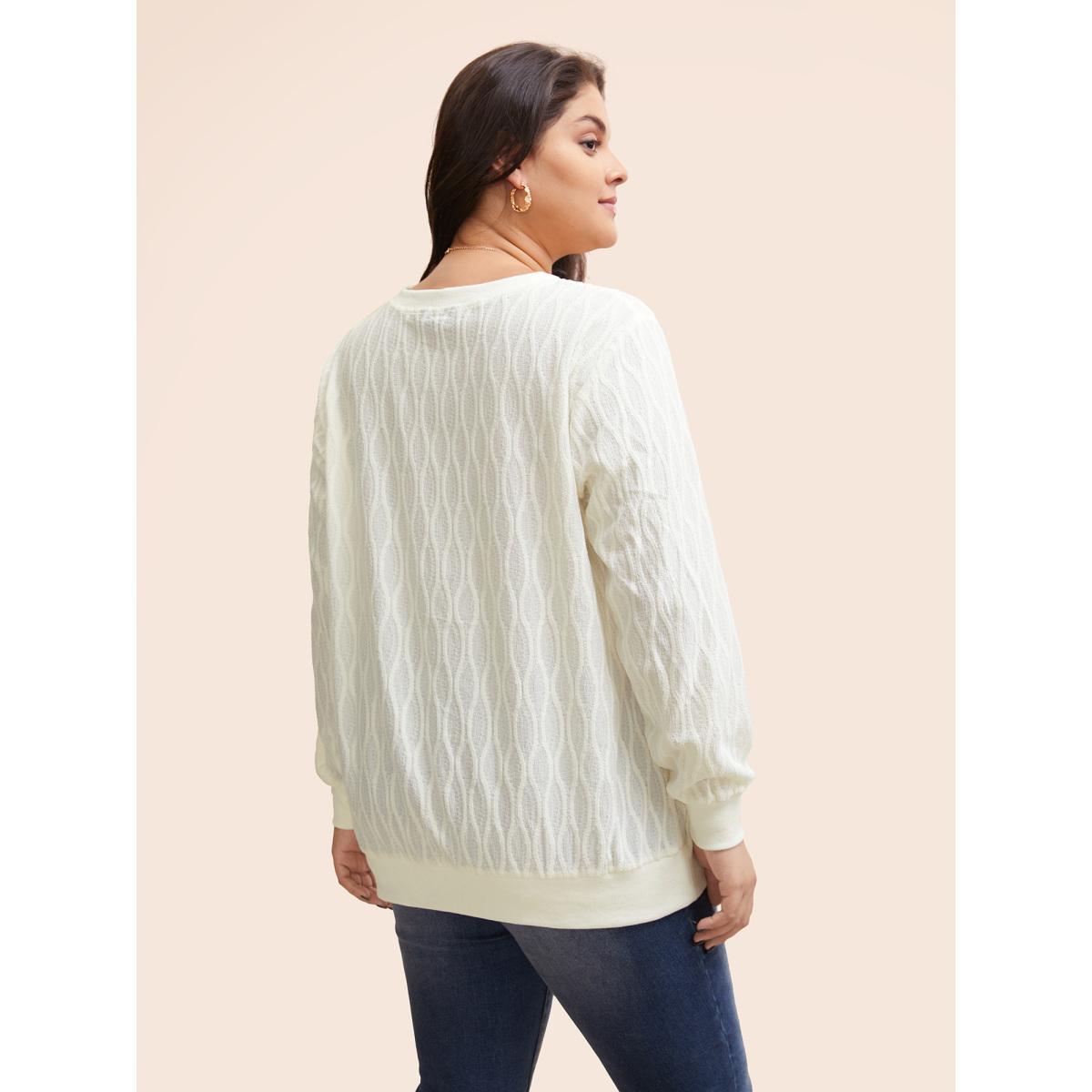 Plus Size Rib Knit Plain Elastic Cuffs Sweatshirt Women Ivory Elegant Non V-neck Everyday Sweatshirts BloomChic 30/6X Product Image