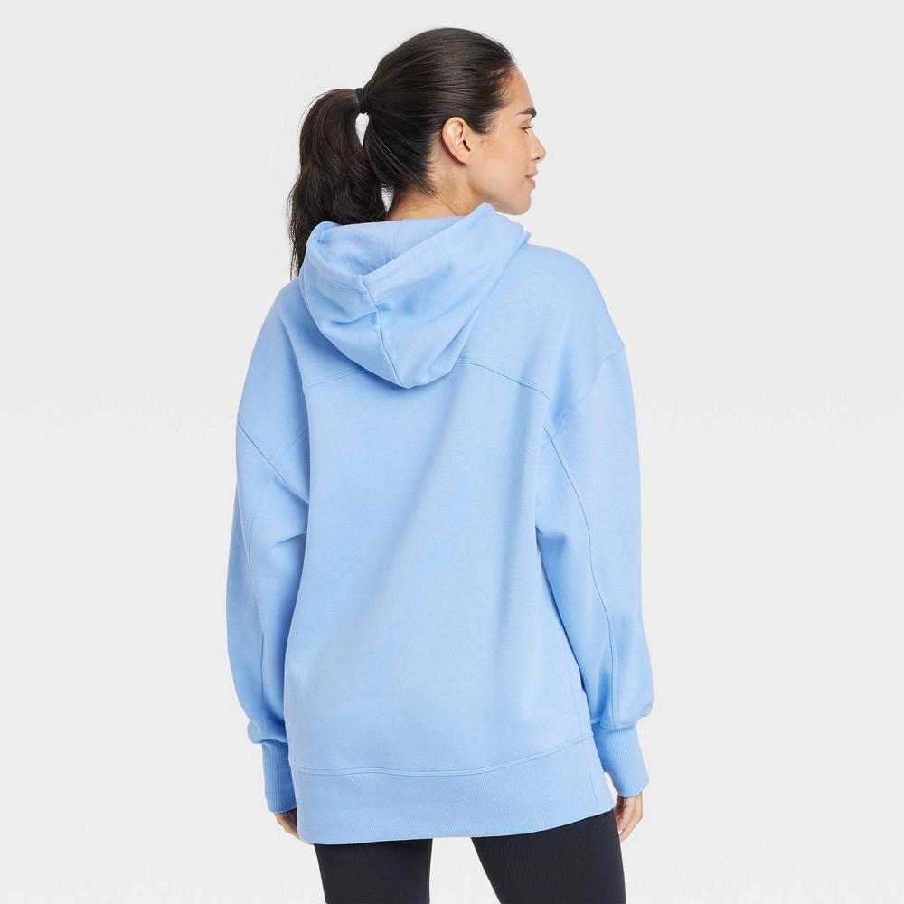 Women's Fleece Oversized Hooded Pullover Sweatshirt - JoyLab™ Light Blue L Product Image