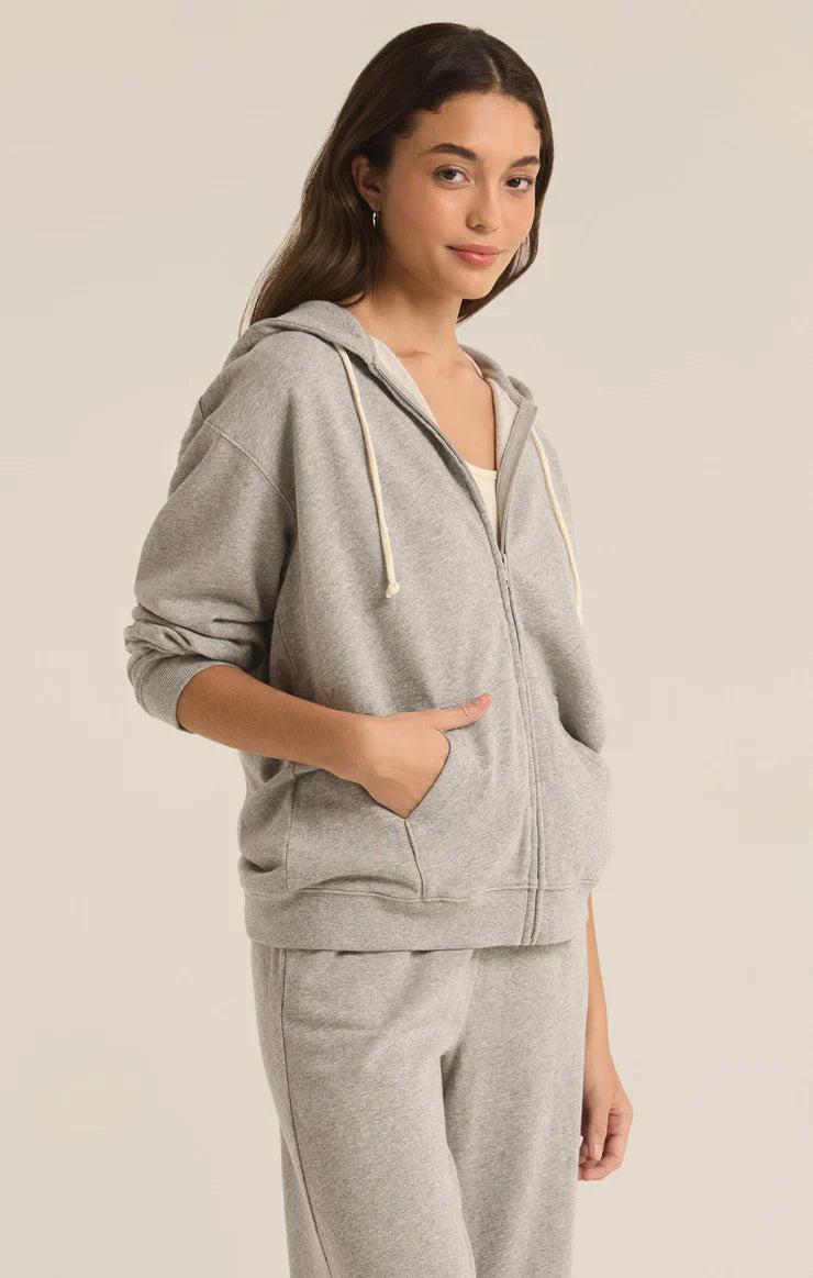 Z Supply Academy Zip Up Hoodie in Heather Grey Product Image