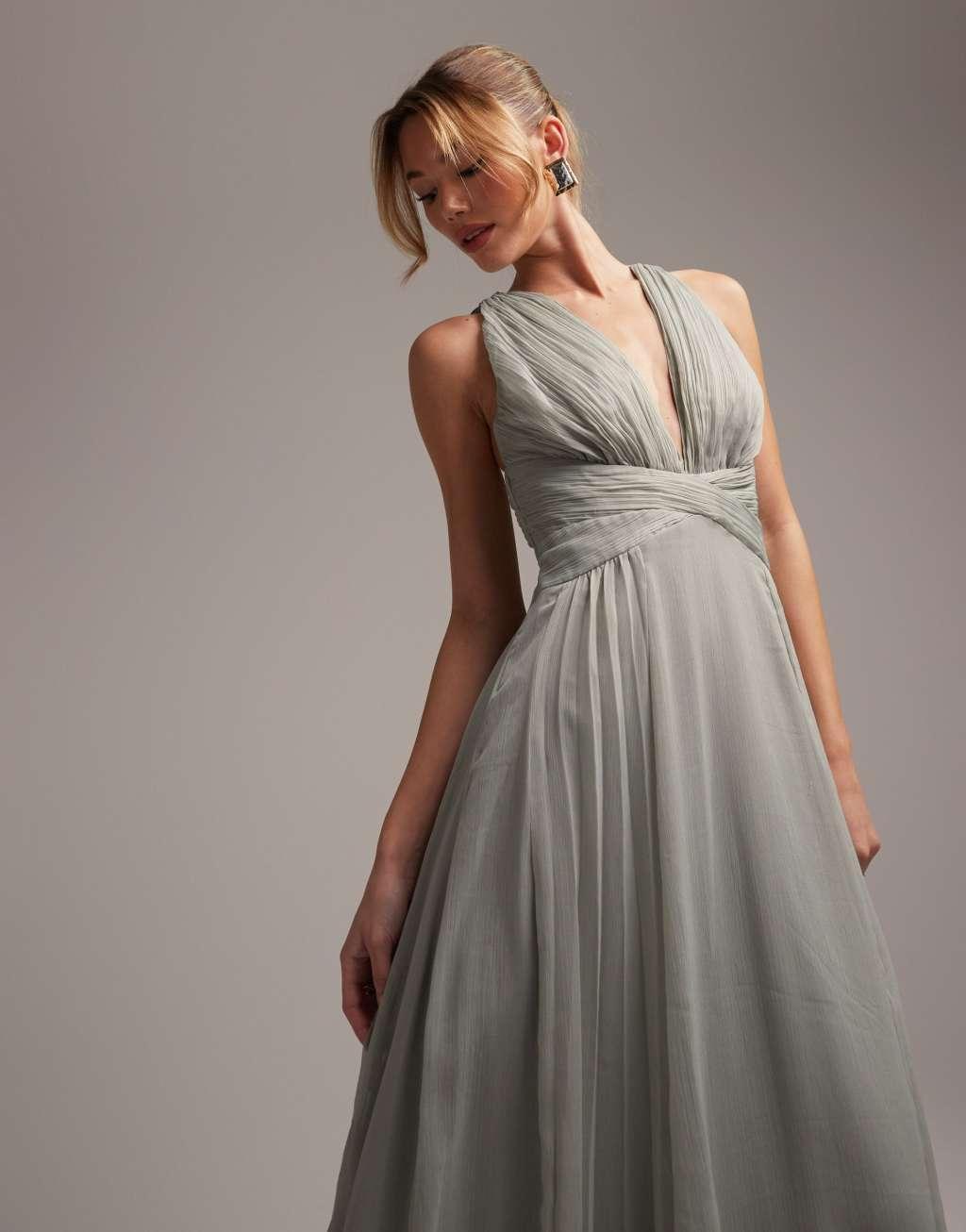 ASOS DESIGN Bridesmaid ruched bodice drape maxi dress with wrap waist Product Image