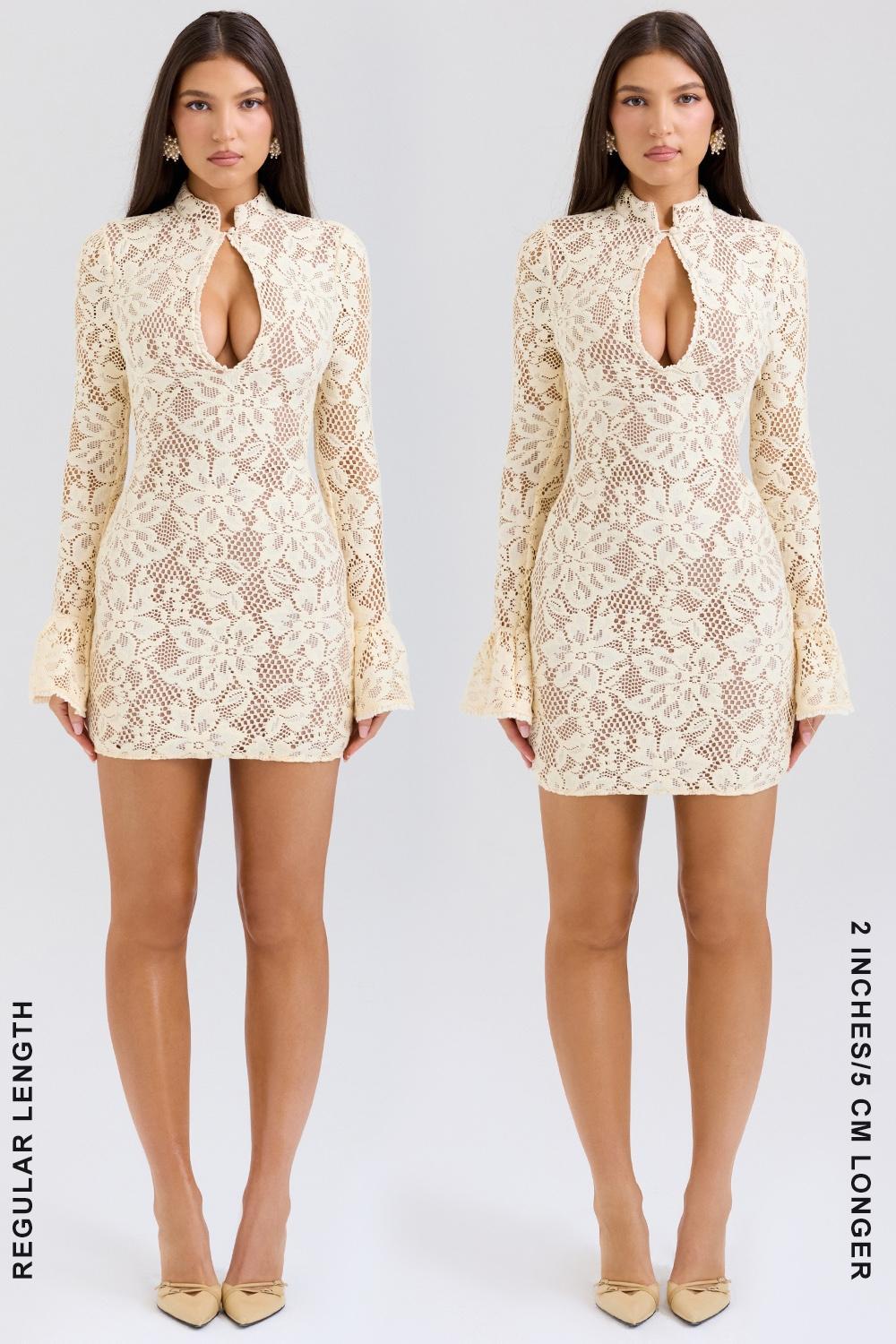 Brianna Buttermilk Keyhole Lace Mini Dress Product Image