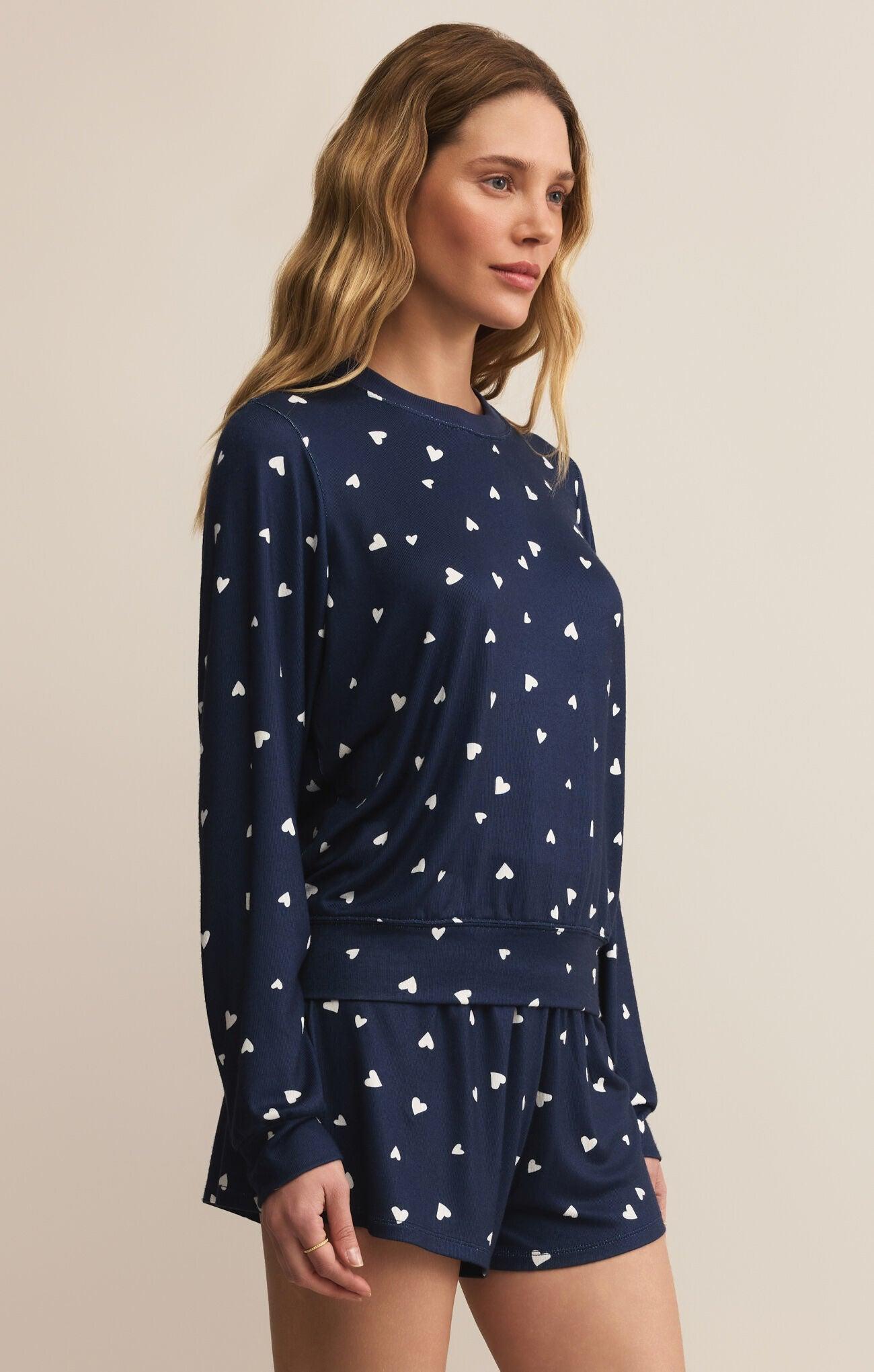 Z Supply Classic Heart Long Sleeve-Navy Product Image