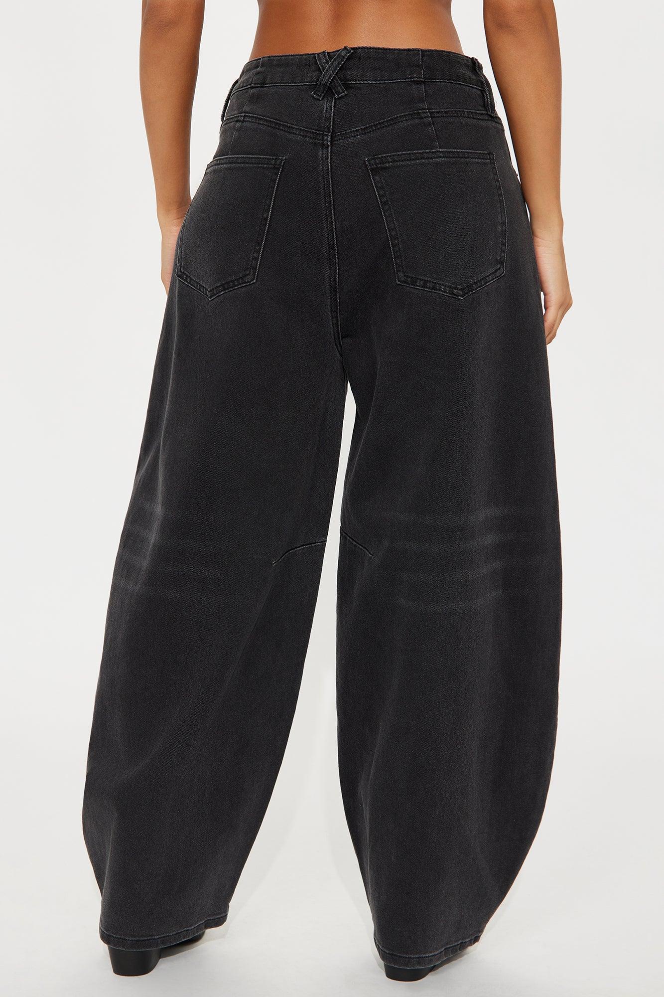 Checked Out Barrel Leg Jeans - Black Wash Product Image