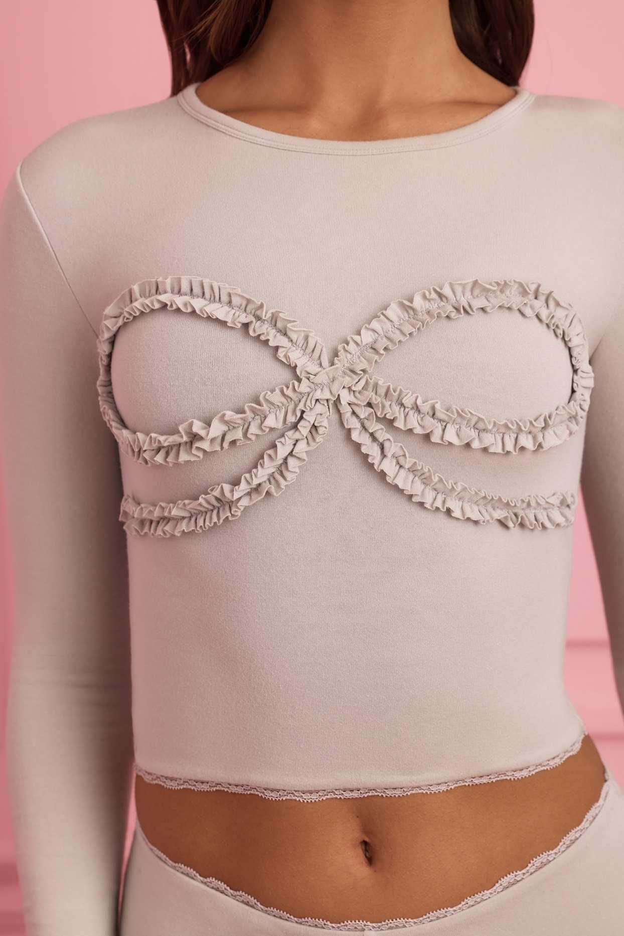 Lace-Trim Appliqué Pyjama Top in Cloud Grey Product Image