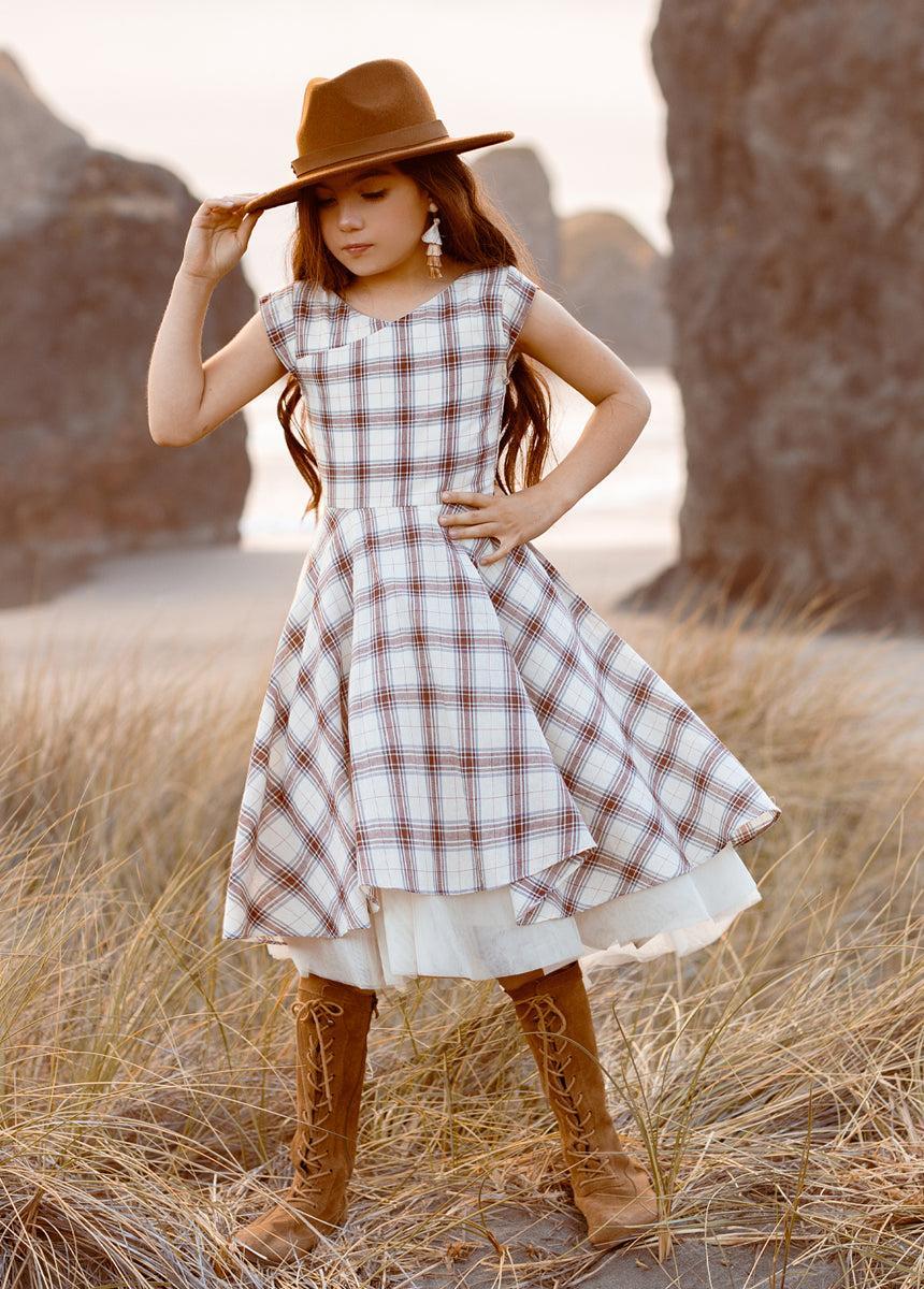 Lezah Dress in Cream Plaid Girls Product Image