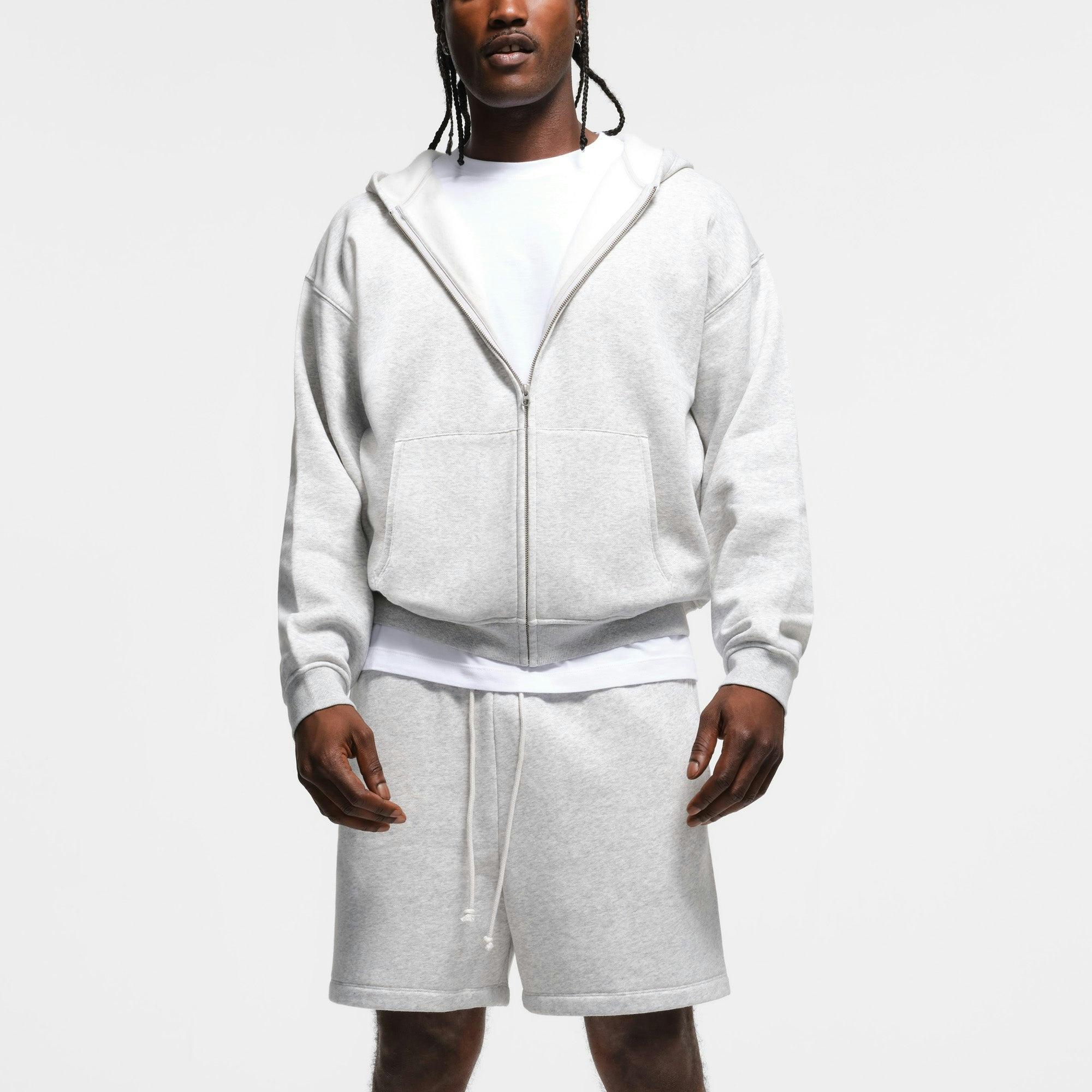 FLEECE LOUNGE MENS RELAXED ZIP UP HOODIE | LIGHT HEATHER GREY Product Image