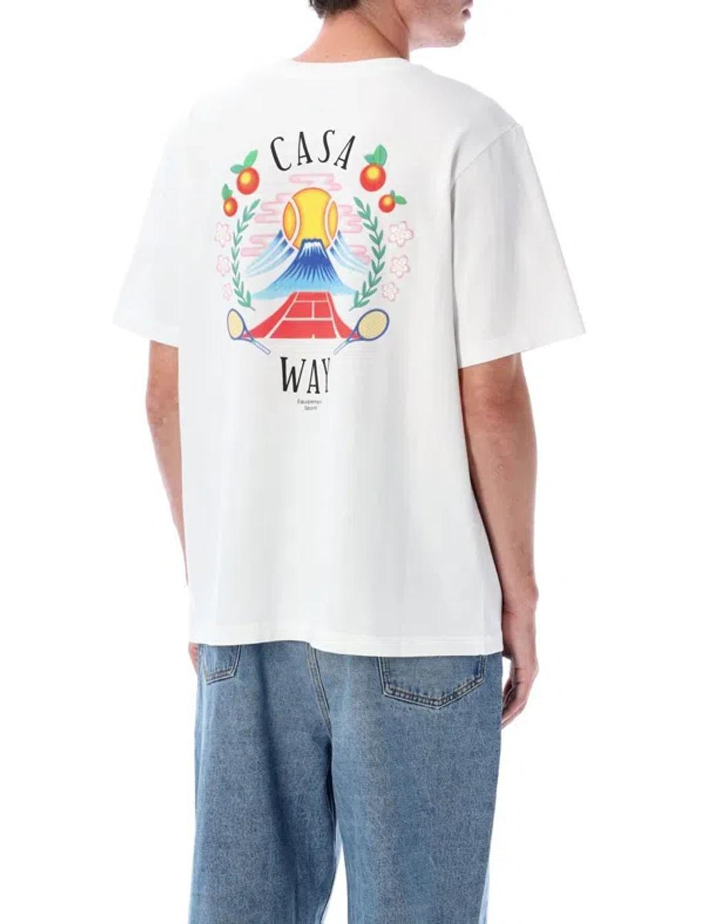 CASABLANCA T-shirt Girocollo Con Logo Sul Fronte In Cotone Bianca Uomo In Neutral Product Image
