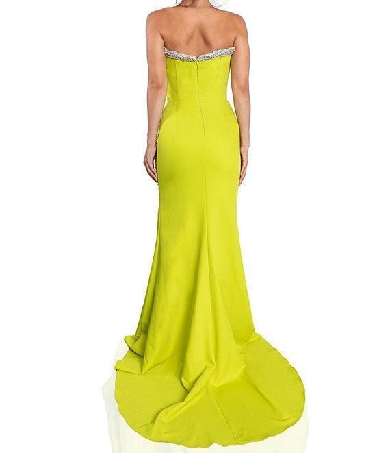 Terani Couture Strapless Sleeveless Cascading Beaded Trim Mermaid Gown Product Image