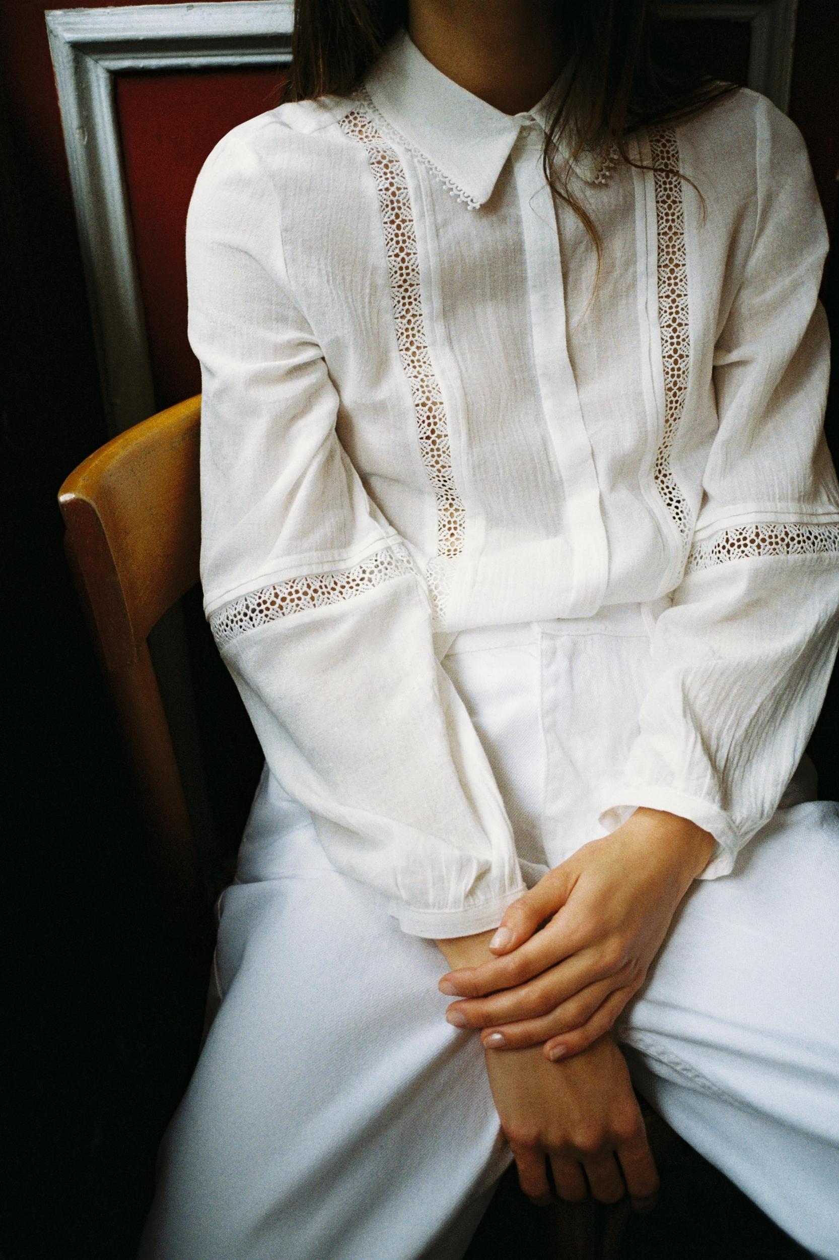 PINTUCK AND LACE BLOUSE Product Image