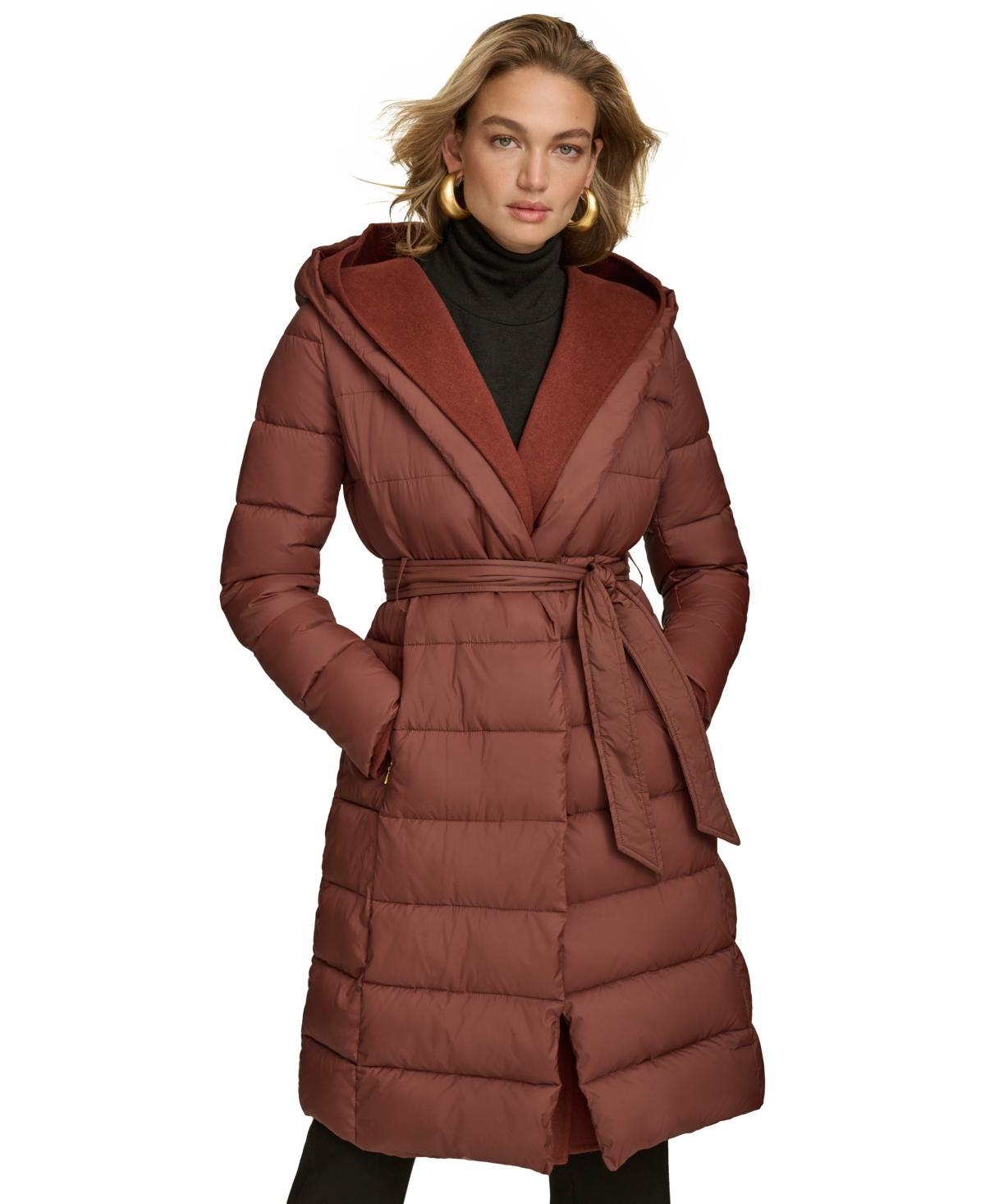 Donna Karan New York Womens Belted Hooded Puffer Coat Product Image