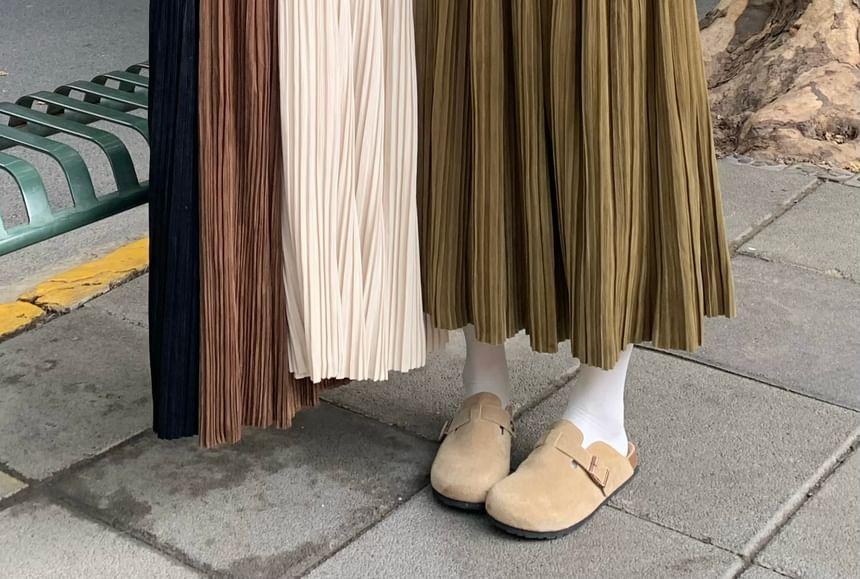 High Rise Plain Shirred Midi A-Line Skirt Product Image