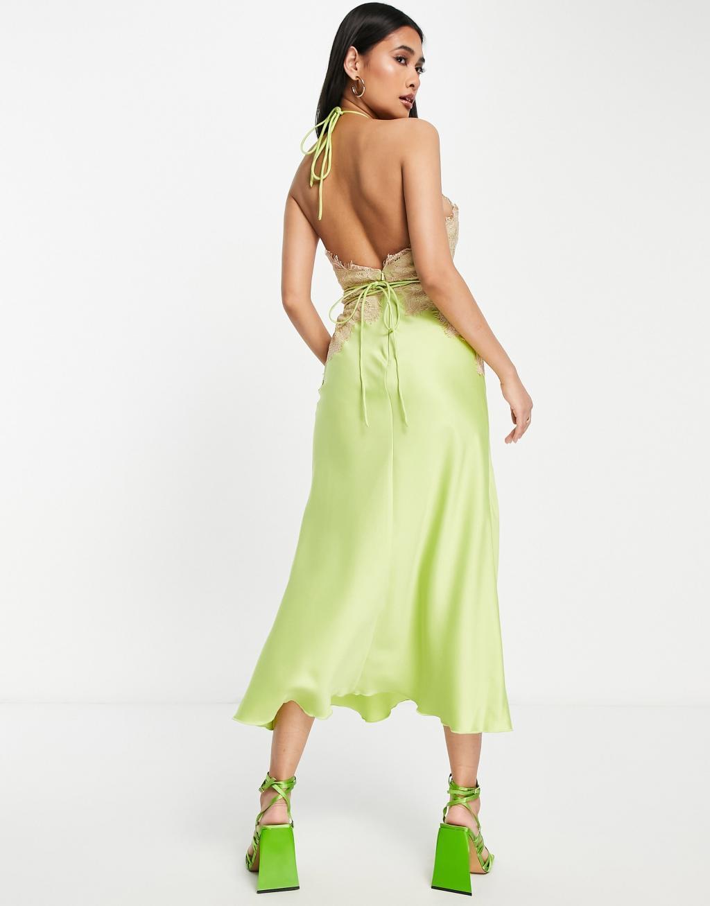 ASOS DESIGN high neck satin lace applique midi dress Product Image